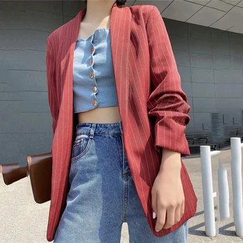 Vertical Stripes Cuff Folds Pleated Vintage Office Lady Blazer Women Jacket Long Coat 2020 Autumn New Loose Elegant None Buttons 
Vertical Stripes Cuff Folds Pleated Vintage Office Lady Blazer Women Jacket Long Coat 2020 Autumn New Loose Elegant None Buttons