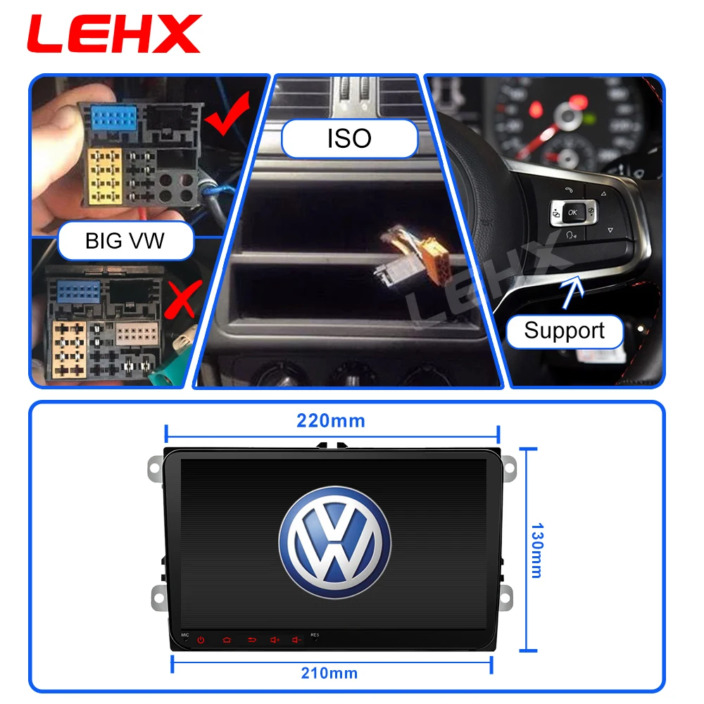 Автомагнитола LEHX 9 дюймов Android 0 GPS 2 Din USB для VW Skoda Octavia golf 5 6 touran passat B6 jetta polo