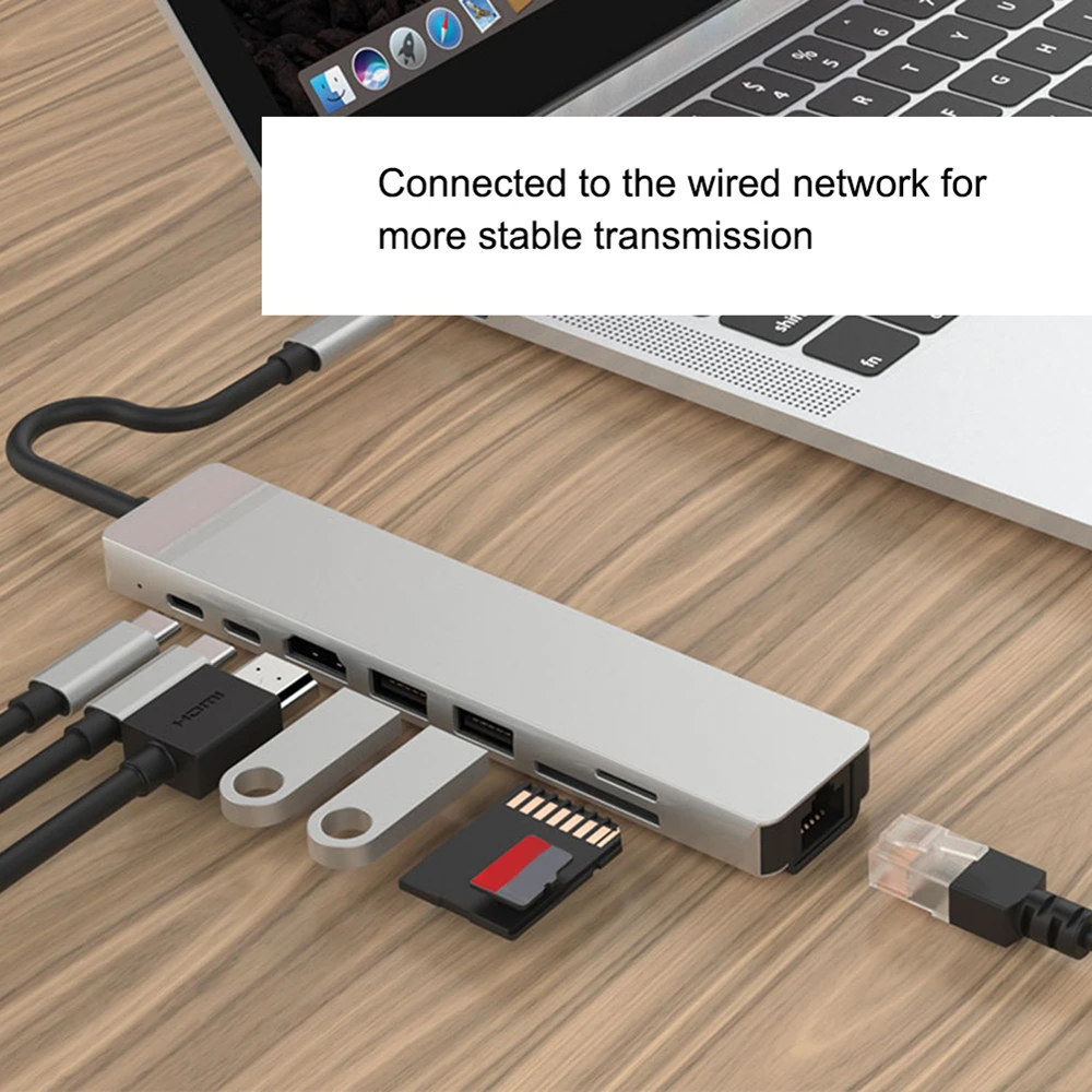 USB C Hub type-c 3.1 do 4K HDMI RJ45 USB czytnik kart SD/TF PD szybkie ładowanie 8-w-1 stacja dokująca USB MacBook Air Pro PC HUB - Wianko - 2