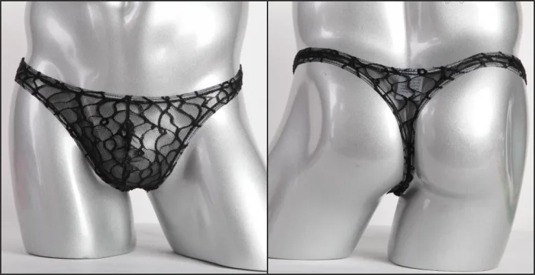 Sexy Men's Underwear G-string Thongs Lace Transparent T-back Briefs Bikini Jocks Tanga Gay Shorts |
