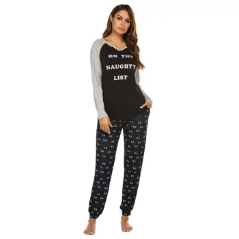 Women Fashion V Neck Long Sleeve Letter Printing Pants Pajama Set 
Women Fashion V Neck Long Sleeve Letter Printing Pants Pajama Set