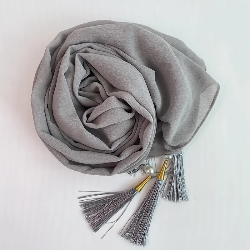 Chiffon Hijab With Beaded Pearl