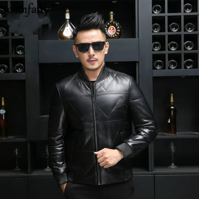 Leather Jacket Men Winter Bomber Real Sheepskin Coat Duck Down Baseball Jackets Plus Size Jaqueta De Couro 18016 YY531 | Мужская одежда