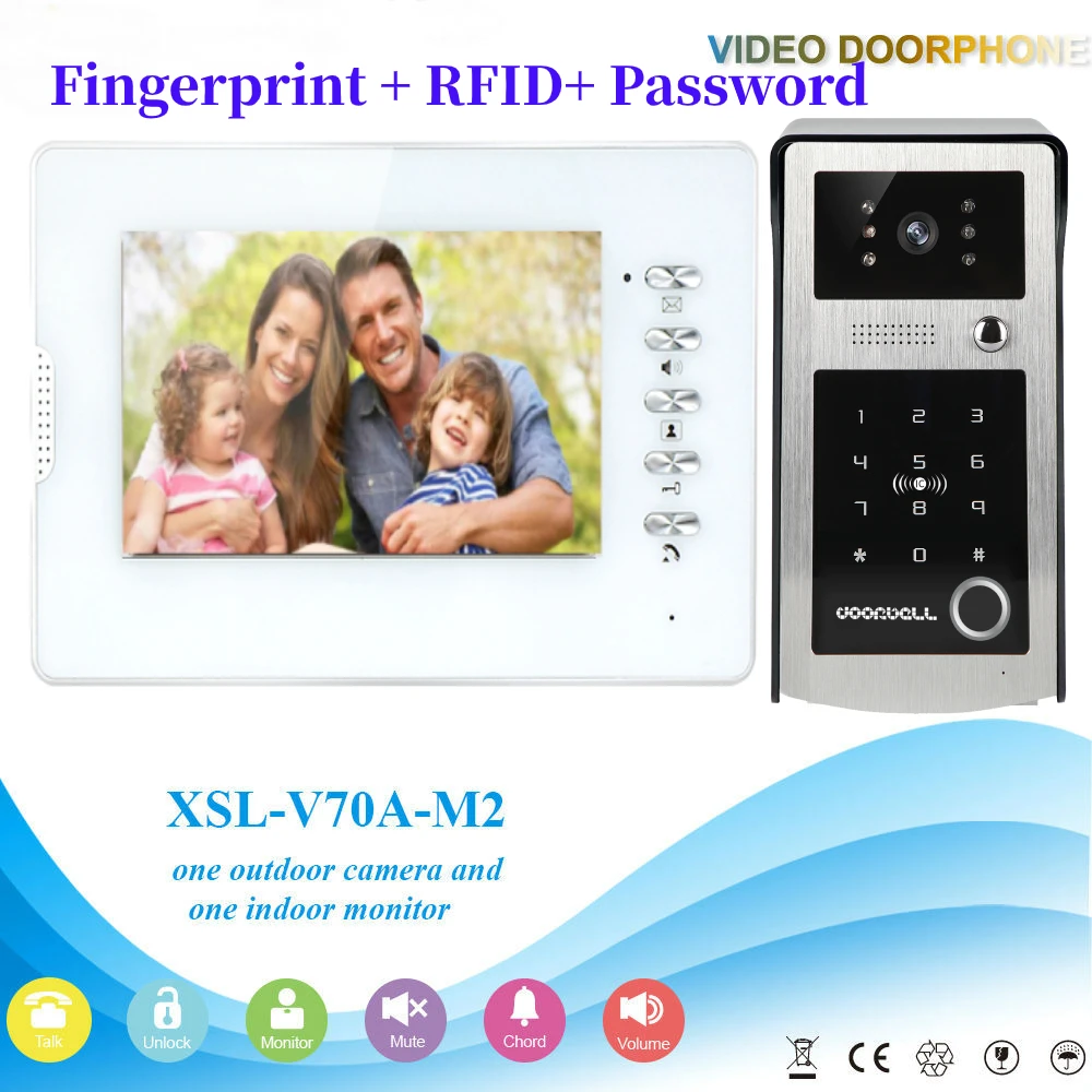 

Video Door Phone Intercom System 7 Inch Monitor Fingerprint RFID Password Camera Unlock Visual Doorbell Intercom Home Security