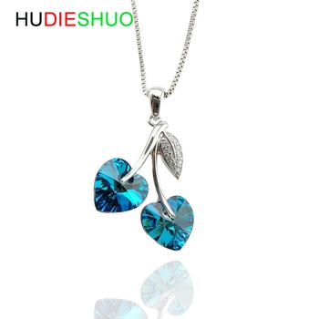 HUDIESHUO New SilverNecklace Cherry&Leaf Crystal from Austria 925 SterlingSilver Blue Crystal Women's Necklace Colar Kolia 
HUDIESHUO New SilverNecklace Cherry&Leaf Crystal from Austria 925 SterlingSilver Blue Crystal Women's Necklace Colar Kolia