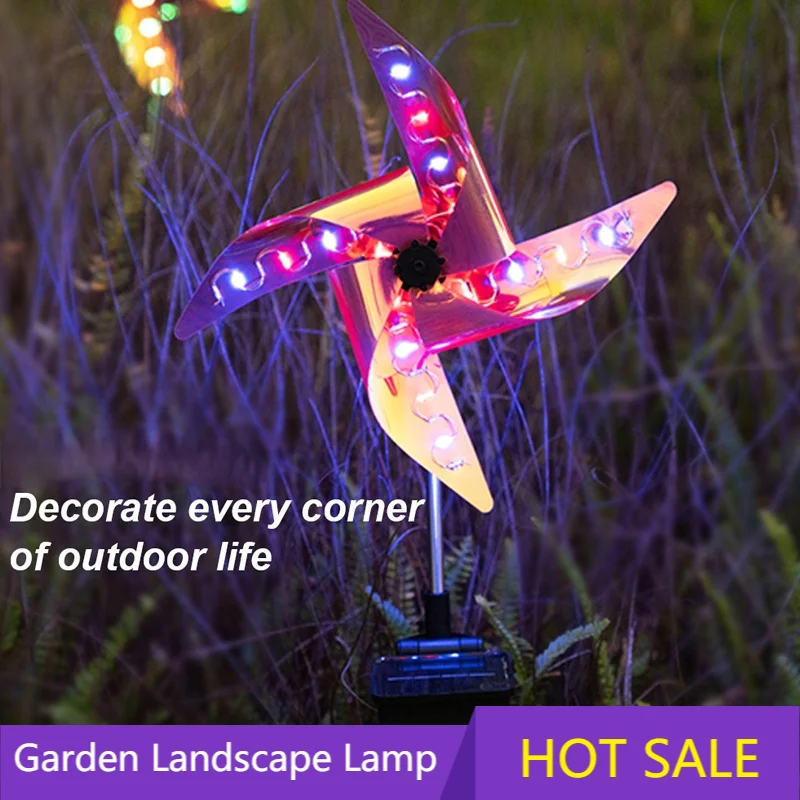 

1/2Pcs LED Solar Windmill Lamp 8 Mode Outdoor Courtyard Waterproof NightLight Garden Path Landscape Light Lawn Street Yard Decor