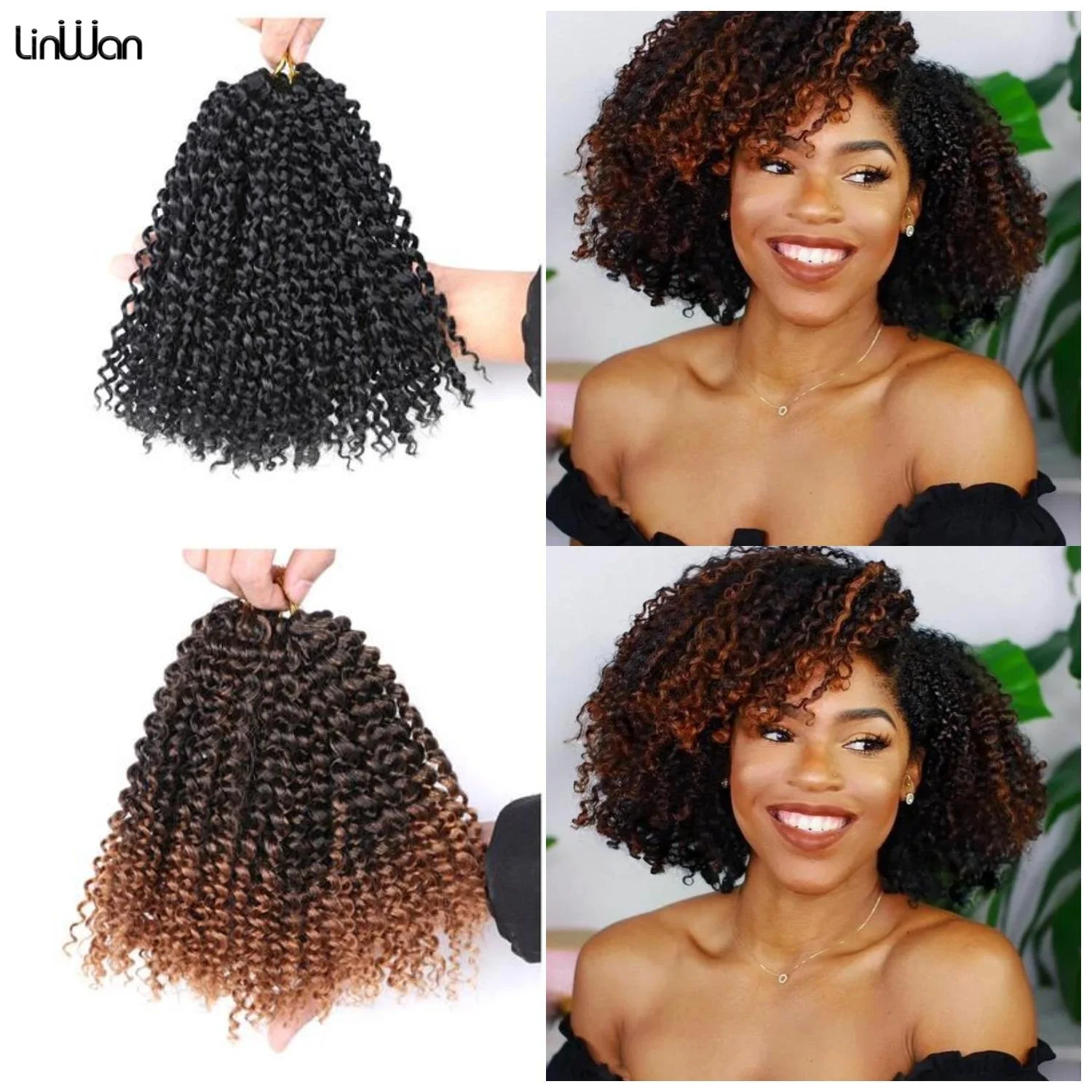 

Afro Kinky Curly Braiding Hair Marlybob Crochet Braids Hair Short Pre-looped Crochet Passion Twist Braiding Hair Ombre For Women