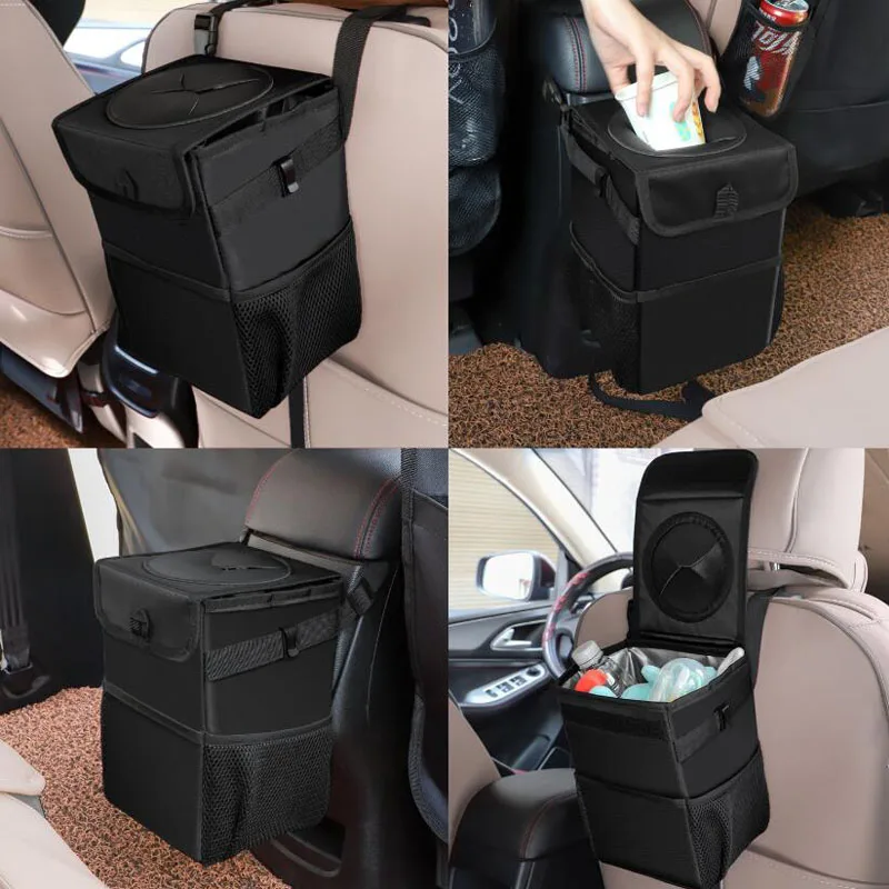 Car Trash Can Garbage Bin Bag Organizer For Vehicles Waterproof Black Foldable 