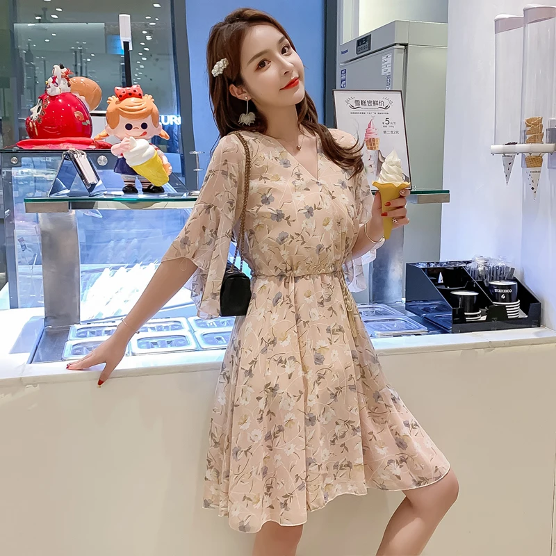 Bohemian Women Chiffon Dress Elastic Waist Printed Loose A-line Flare Sleeve Female V-neck Dress Femme Vestidos 2019 Summer
Bohemian Women Chiffon Dress Elastic Waist Printed Loose A-line Flare Sleeve Female V-neck Dress Femme Vestidos 2019 Summer