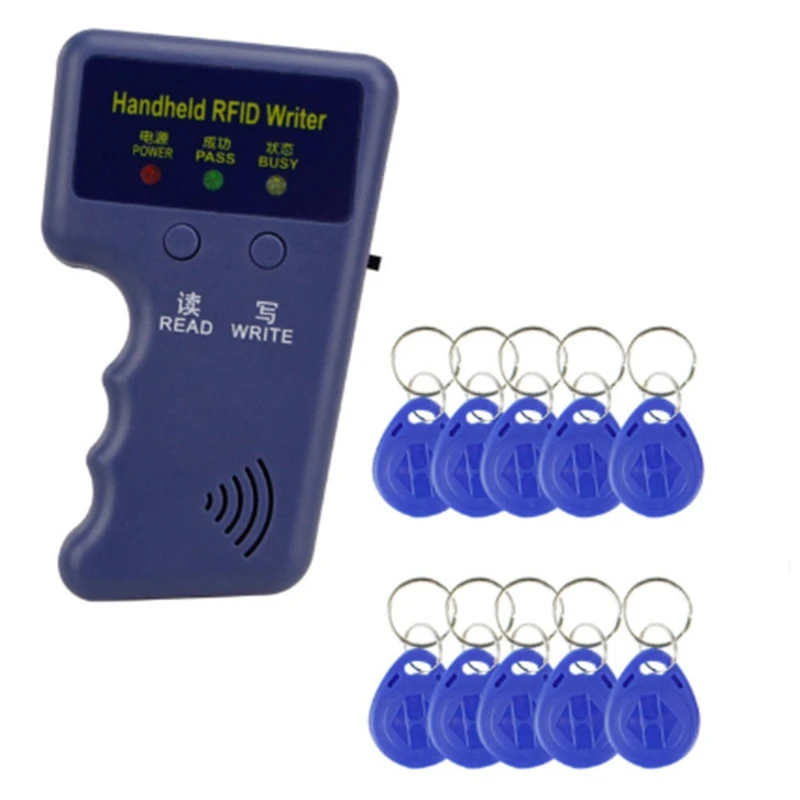 Handheld 125Khz RFID Duplicator Key Copier Reader Writer ID Card Cloner Programmer Reader Match with 10 Keys Access Card Replica
Handheld 125Khz RFID Duplicator Key Copier Reader Writer ID Card Cloner Programmer Reader Match with 10 Keys Access Card Replica