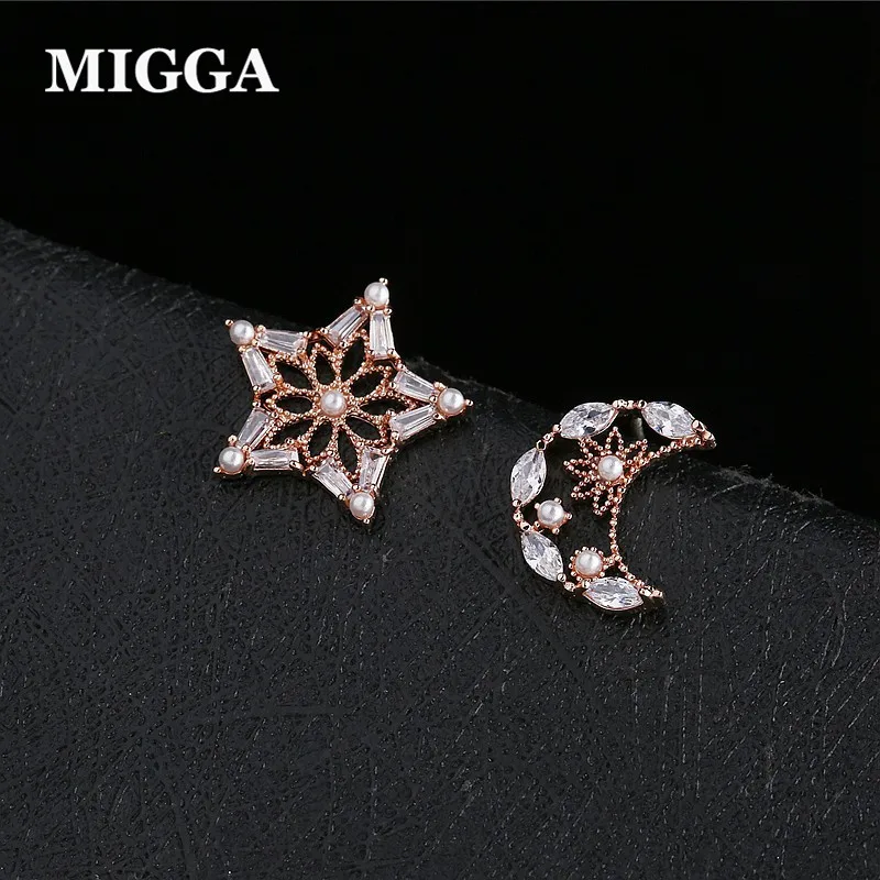 MIGGA Korean Style Cubic Zirconia Moon Star Stud Earrings Gold Color Women Simulated Pearl Jewelry 
MIGGA Korean Style Cubic Zirconia Moon Star Stud Earrings Gold Color Women Simulated Pearl Jewelry