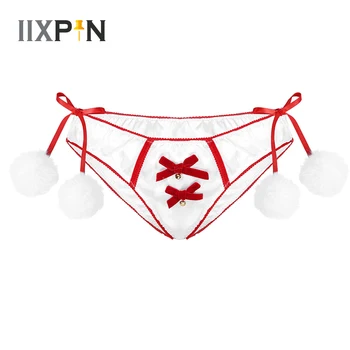 Womens Sexy Panties Christmas Satin Lingerie Elastic Waistband Briefs Underwear Front Bowknot Bell Side Fuzzy Ball Decor Panties 
Womens Sexy Panties Christmas Satin Lingerie Elastic Waistband Briefs Underwear Front Bowknot Bell Side Fuzzy Ball Decor Panties