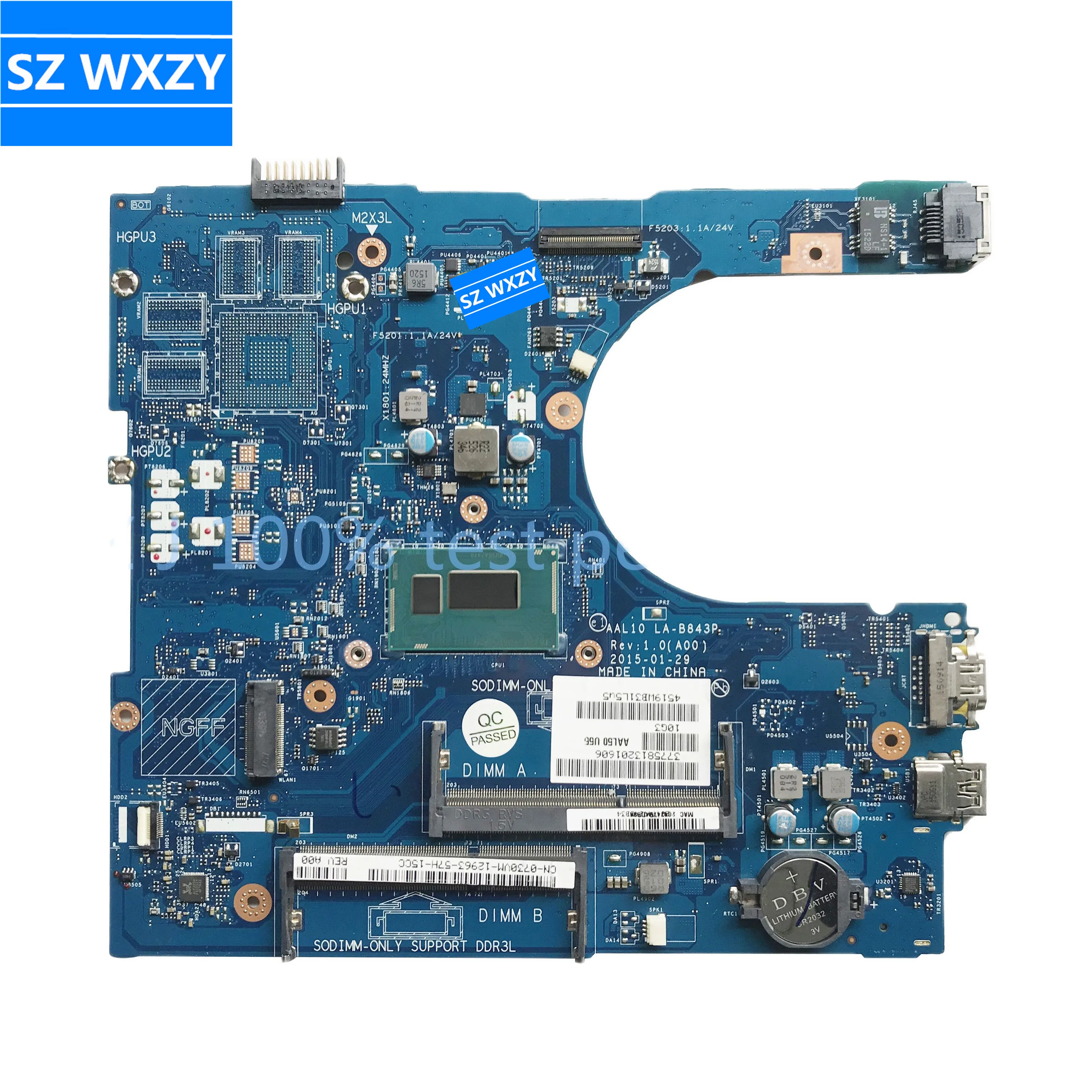 Для DELL 3458 5558 5758 материнская плата портативного компьютера с SR1EK I3-4005U 0730VM 730VM AAL10