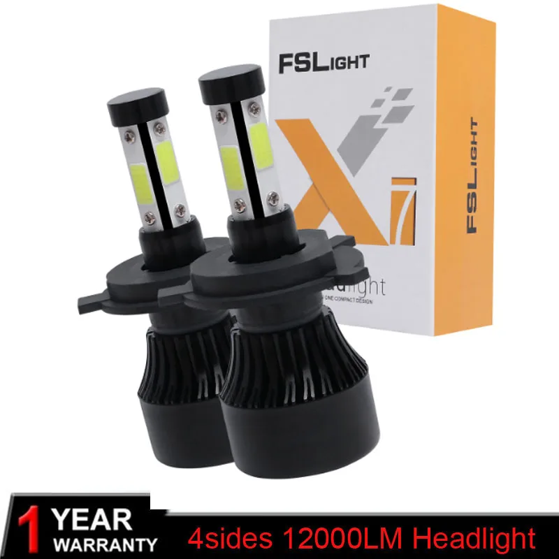 Muxall Auto Car LED Headlights H4 Head Light 12V COB Bulbs Hi Lo beam Mini Automobiles Near Far 6500K 12000LM | Автомобили и