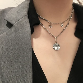 Trendy Hip Hop Vintage Double Layer 925 sterling silver Angel Coin Clavicle Chokers Necklaces for Girls Party Jewelry 
Trendy Hip Hop Vintage Double Layer 925 sterling silver Angel Coin Clavicle Chokers Necklaces for Girls Party Jewelry