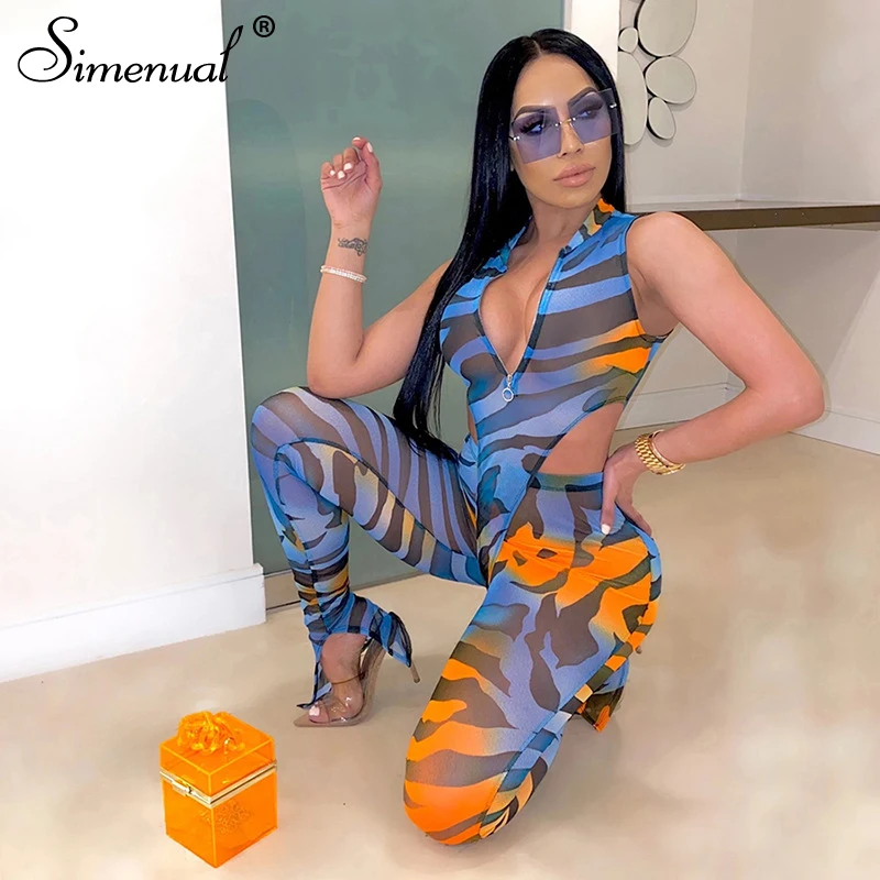 Simenual Mesh See Through Sexy Matching Set Women Print Sleeveless Party Clubwear 2 Piece Outfits Zipper Bodysuit And Pants Sets
Simenual Mesh See Through Sexy Matching Set Women Print Sleeveless Party Clubwear 2 Piece Outfits Zipper Bodysuit And Pants Sets