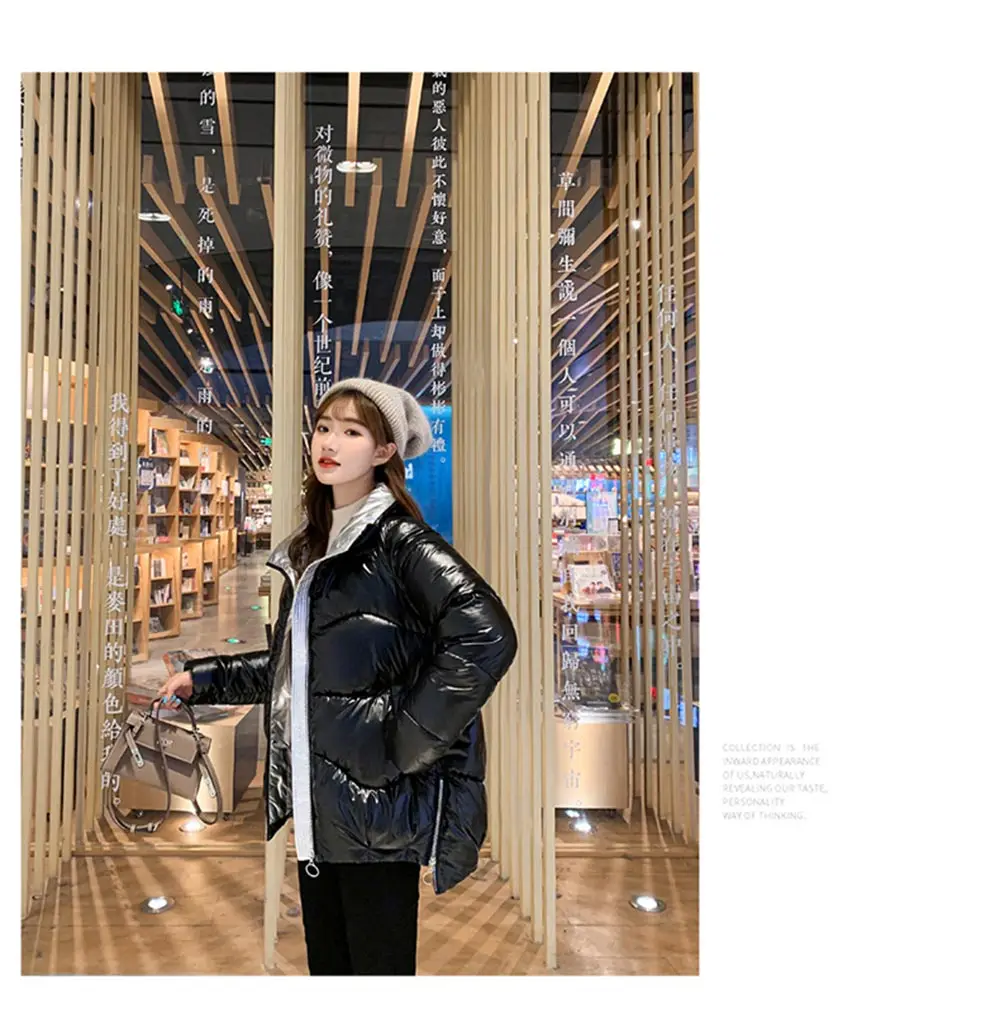 PinkyIsBlack 2020 Autumn Womens Winter Coats Fashion Glossy Stand Collar Parkas Winter Jacket Women Shinny Padded Cotton Coat