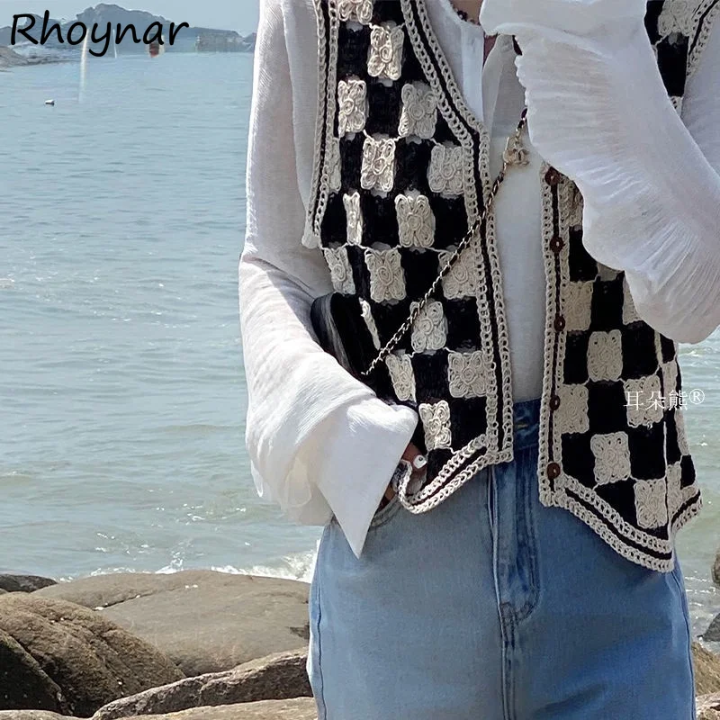 

Sweater Vest Women V-neck Plaid Sleeveless Knitted Loose Fashion Harajuku Cropped Single Breasted Street Wear Popular Female Ins