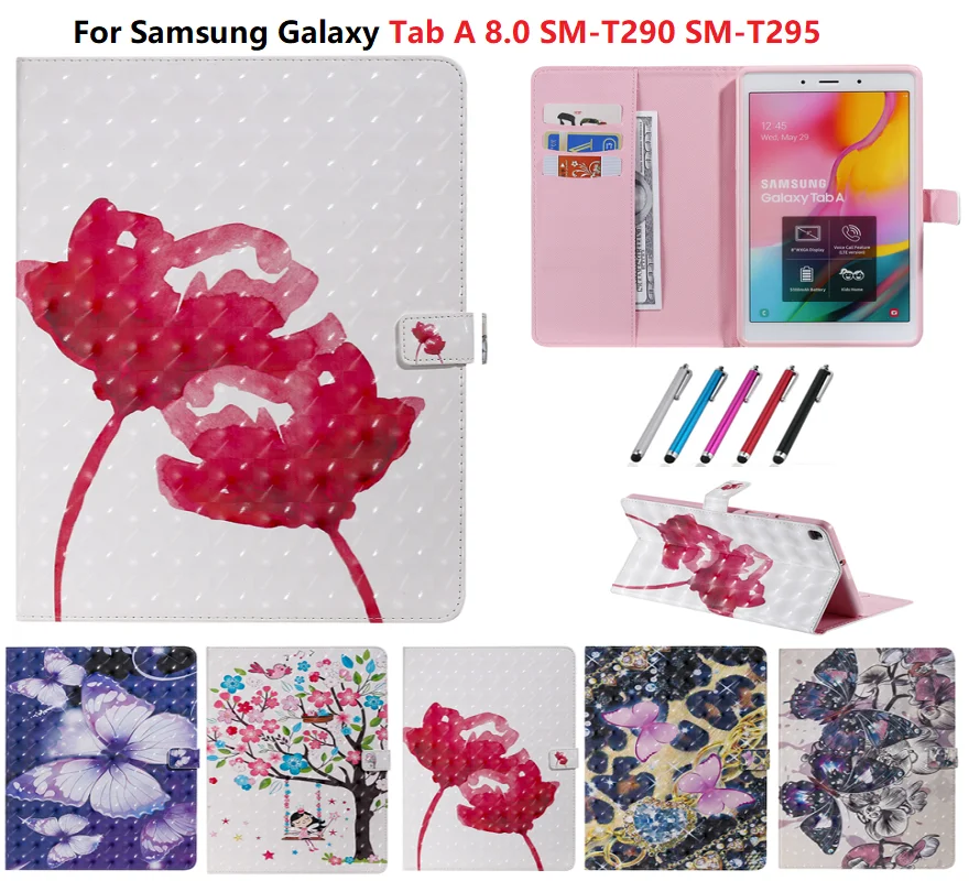 Чехол для Samsung Galaxy Tab A 8 0 чехол планшета дюймов с 3D розами SM-T290 T290 SM-T295 T295 подарок