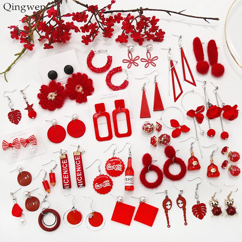 Модные ювелирные изделия Qingwen красные корейские темпераментные длинные
