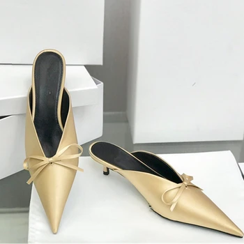 Bowknot Summer Woman Slippers Silk Satin Pointed Toe Rhinestone Crystal Cup Heeled High Heels Mules Slip On Ladies Slides Shoes 
Bowknot Summer Woman Slippers Silk Satin Pointed Toe Rhinestone Crystal Cup Heeled High Heels Mules Slip On Ladies Slides Shoes