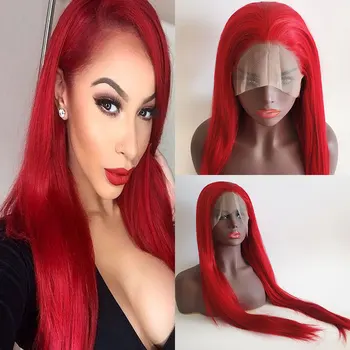 

Bomshell Silky Straight Synthetic Hair Lace Front Wig Fire Red Heat Resistant Fiber Natural Hairline Side Parting For Women Wigs