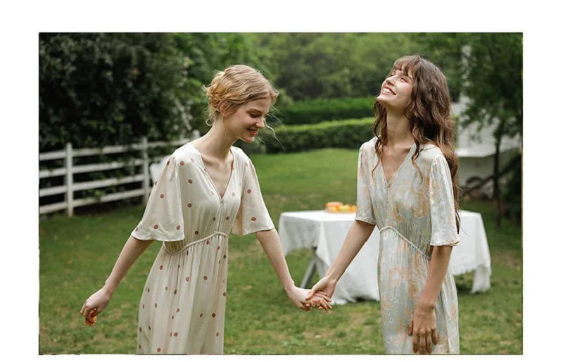 Hanxiuju Summer V- Neck Short Sleeve Nightgowns For Women Soft Viscose Polka Dot Nightwear Ladies Elegant Dress Autumn Spring 3 H45d7558d7a354cb7a48aea7f45ced0d82
