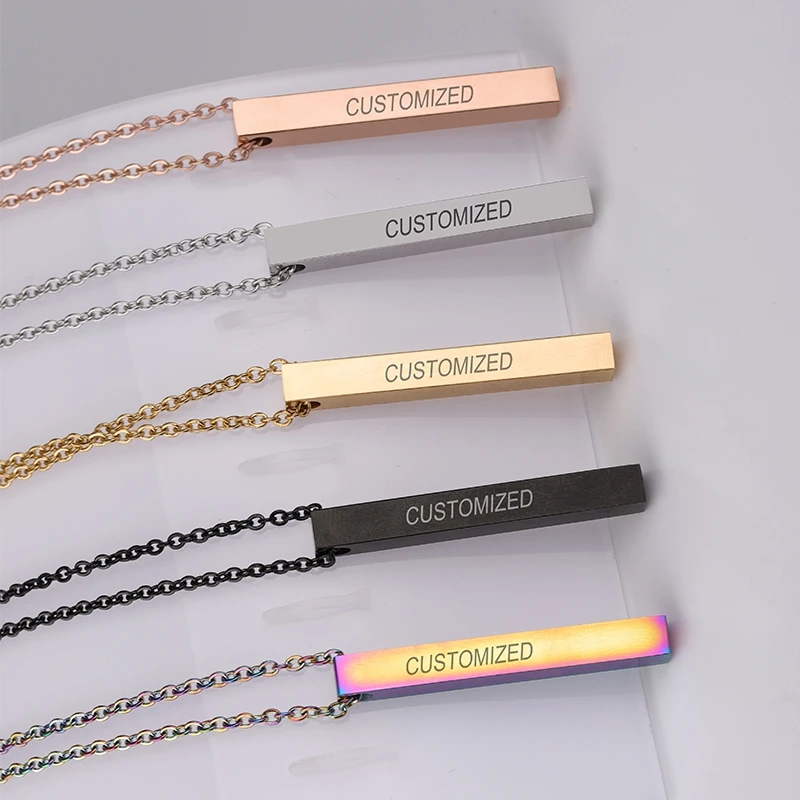 50Pcs/Lot Custom Name Letter Date Logo Necklace Square Bar Pendant Necklace Stainless Steel Chain Necklace For Women Men Gifts
50Pcs/Lot Custom Name Letter Date Logo Necklace Square Bar Pendant Necklace Stainless Steel Chain Necklace For Women Men Gifts