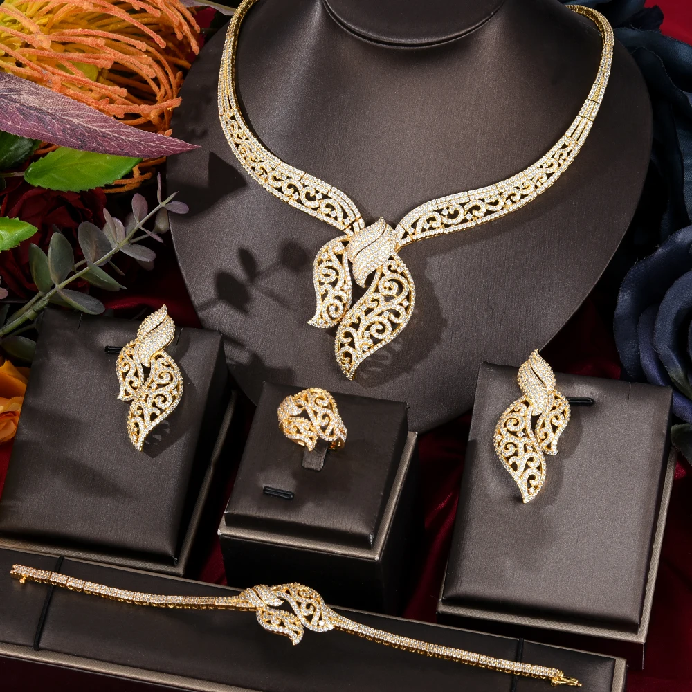 

GODKI Indian Luxury 4PCS Hollow Bowknots African Jewelry Sets For Women Wedding Cubic Zirconia Dubai Bridal SetS Costum Jewelry
