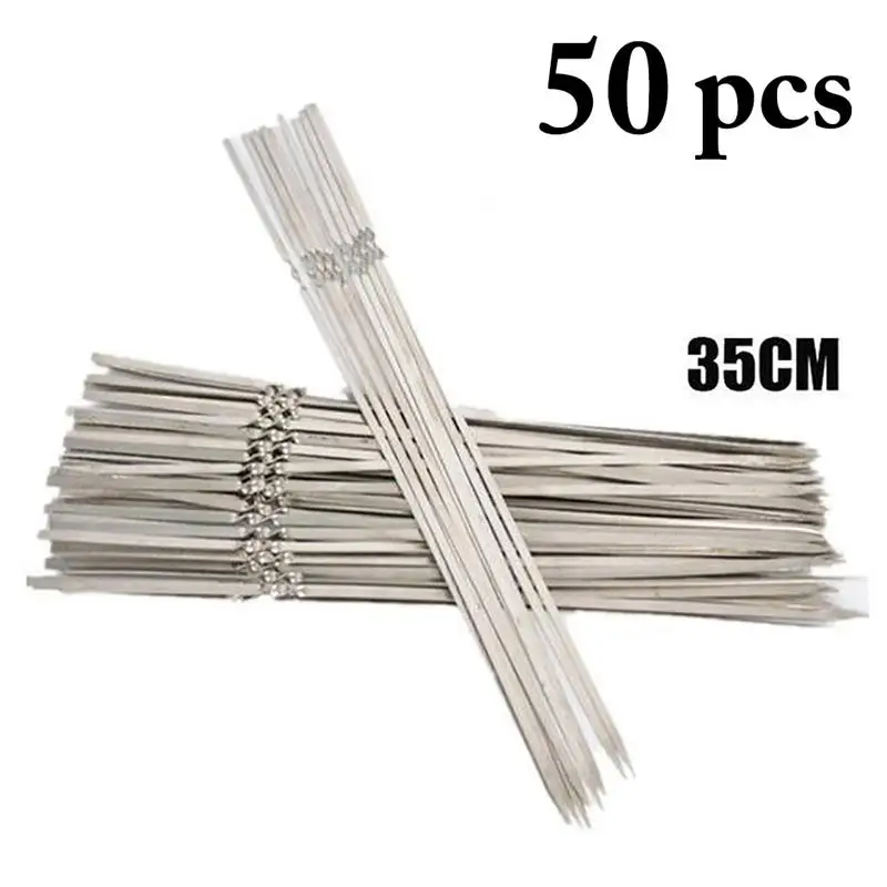 

Kapmore 50pcs Barbecue Skewers Heat-Resistant Stainless Steel Flat Non-Slip Grilling Sticks Kabob Skewers BBQ Tools Accessories