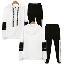 Nieuwe Koren Fashion Kpop Capuchon Set Vrouwen/Mannen Lange Mouw Hip Pop Sweatshirt + Joggingbroek Suits Dropship 888(China)