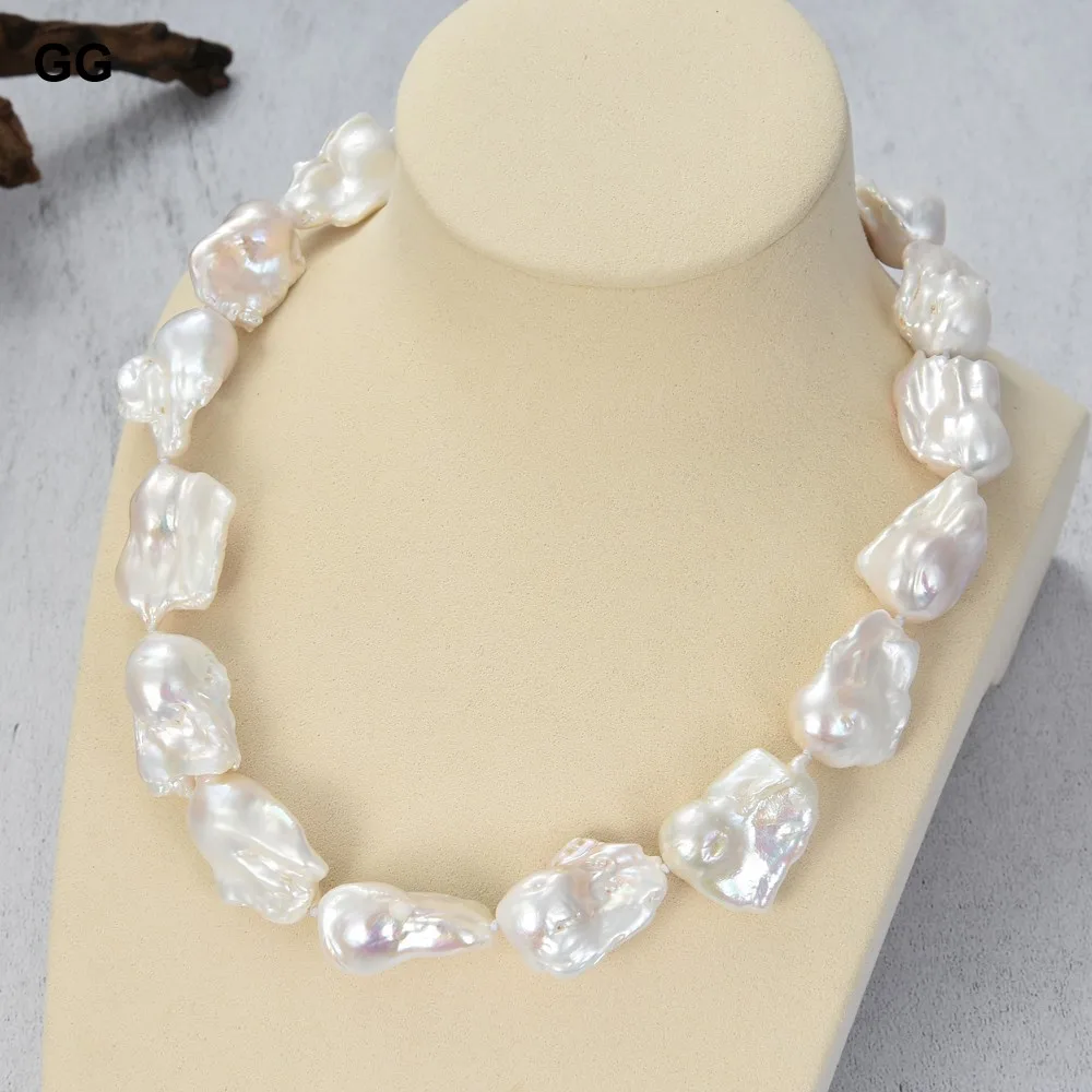 

GG 20" Nautral Freshwater White Keshi Baroque Pearl Chokers Necklace Handmade For Lady Gifts