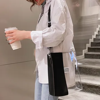2019 Fashion Women's Transparent Handbag Stitching Shoulder Bag Fashion Handbag Female Shopping Large Capacity Bags Totes Bolsas 
2019 Fashion Women's Transparent Handbag Stitching Shoulder Bag Fashion Handbag Female Shopping Large Capacity Bags Totes Bolsas