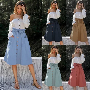 Women's Lace Up Solid A-Line Skirts Single-breasted Pockets Knee-Length Skirts Casual Loose Skirt
Women's Lace Up Solid A-Line Skirts Single-breasted Pockets Knee-Length Skirts Casual Loose Skirt