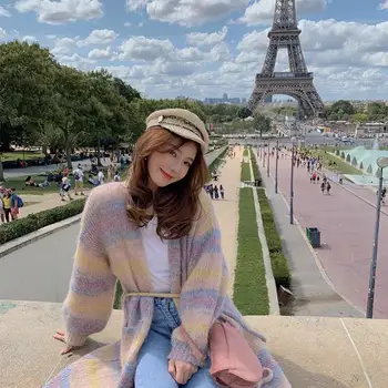 Rainbow Stripe Sweater Long Cardigan Sweaters Women Vintage V-Neck Pockets Knitted Coat Loose Sweater
Rainbow Stripe Sweater Long Cardigan Sweaters Women Vintage V-Neck Pockets Knitted Coat Loose Sweater