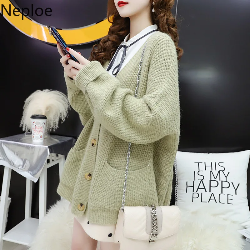 Neploe Korean Sweet Fresh V Neck Knitted Bottoming Carigans Autumn Loose Solid Pocket Open Stitch Elegant Wild Sweater 45704
Neploe Korean Sweet Fresh V Neck Knitted Bottoming Carigans Autumn Loose Solid Pocket Open Stitch Elegant Wild Sweater 45704