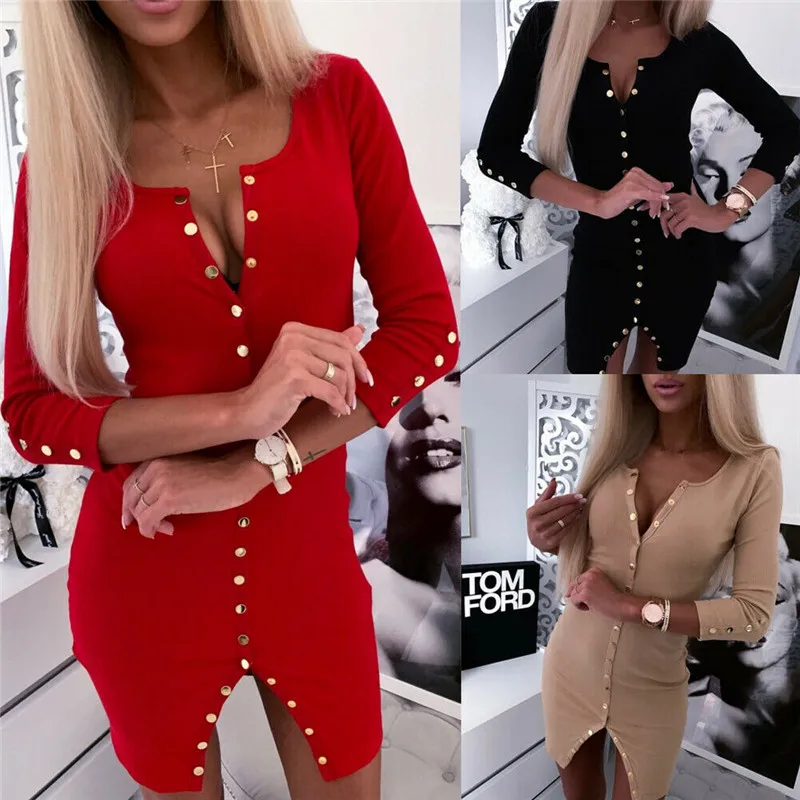 Long Sleeve Buttons Dress 2019 Fashion Women Knitted Bodycon V-neck Dress Fall Winter Warm Party Short Mini Pencil Split Dresses
Long Sleeve Buttons Dress 2019 Fashion Women Knitted Bodycon V-neck Dress Fall Winter Warm Party Short Mini Pencil Split Dresses
