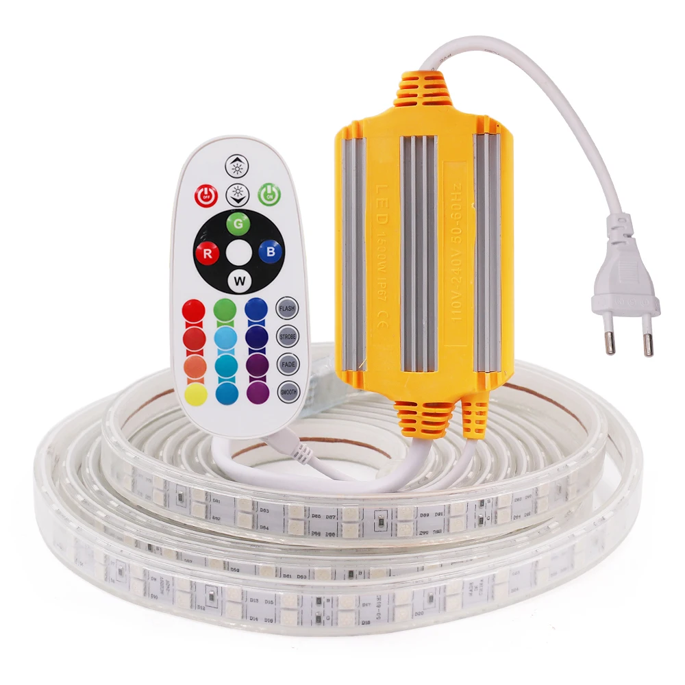 120LED/m 5050 LED Strip Light RGB 220V 24key Remote Control Double Row EU Kit Waterproof Flexible Led Ribbon Home Decoration NEW
120LED/m 5050 LED Strip Light RGB 220V 24key Remote Control Double Row EU Kit Waterproof Flexible Led Ribbon Home Decoration NEW