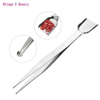 

1 pcs 2 Way Rhinestone Tweezers and Mini Scoop + 3 pcs Sort Tray Pick Collect Divide Count package Jewelry Gemstone Nail Tools