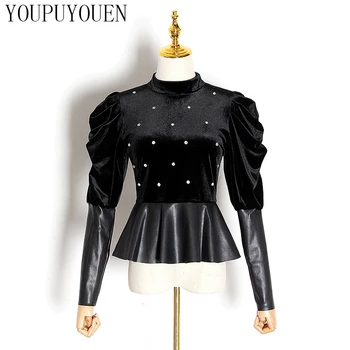 Elegant Puff Sleeve Velvet Blouse Diamond Peplum Tops 2020 Spring New Women Fashion Shirt Slim Back Zipper Party Blouses Clothes
Elegant Puff Sleeve Velvet Blouse Diamond Peplum Tops 2020 Spring New Women Fashion Shirt Slim Back Zipper Party Blouses Clothes