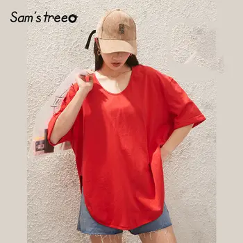 SAM'S TREE Red Solid Split Side Loose Casual Women T-Shirt 2020 Summer Green Pure Half Sleeve Girly Korean Black Basic Daily Top
SAM'S TREE Red Solid Split Side Loose Casual Women T-Shirt 2020 Summer Green Pure Half Sleeve Girly Korean Black Basic Daily Top