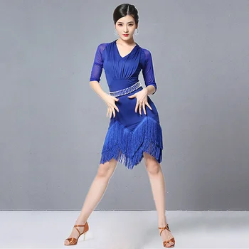 New Women Dance Clothes Salsa Samba Wear Half Sleeves Spandex Mesh Fringes Latin Dresses with Peals Belt
New Women Dance Clothes Salsa Samba Wear Half Sleeves Spandex Mesh Fringes Latin Dresses with Peals Belt
