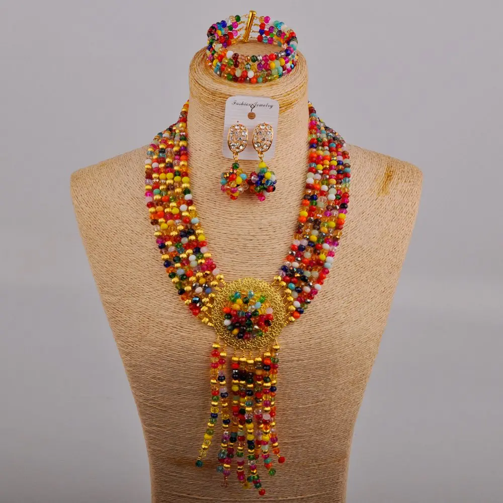 Multicolor African Beads Jewelry Set Crystal Costume Necklace 
Multicolor African Beads Jewelry Set Crystal Costume Necklace