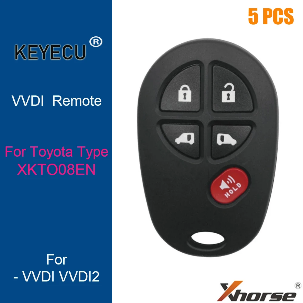 KEYECU 5 Pieces XHORSE English Version XKTO08EN for Toyota Style Wire Universal Remote Key - 4+1/ Buttons VVDI Tool | Автомобили и