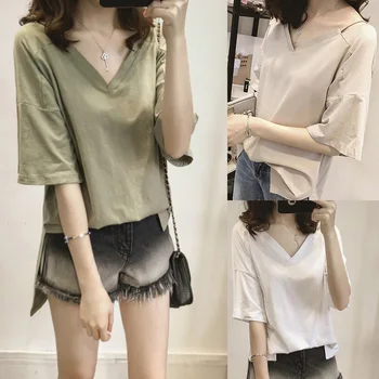 Pop Summer Women Shirt Solid Color Sexy V Neck Tops Side Split Lady Girls Loose Casual Blouse Plus Size M-5XL Pop 88
Pop Summer Women Shirt Solid Color Sexy V Neck Tops Side Split Lady Girls Loose Casual Blouse Plus Size M-5XL Pop 88