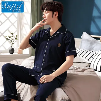 Pajamas men's summer new pure cotton men's lapels loose loose XL outer wear cotton thin section home service
Pajamas men's summer new pure cotton men's lapels loose loose XL outer wear cotton thin section home service
