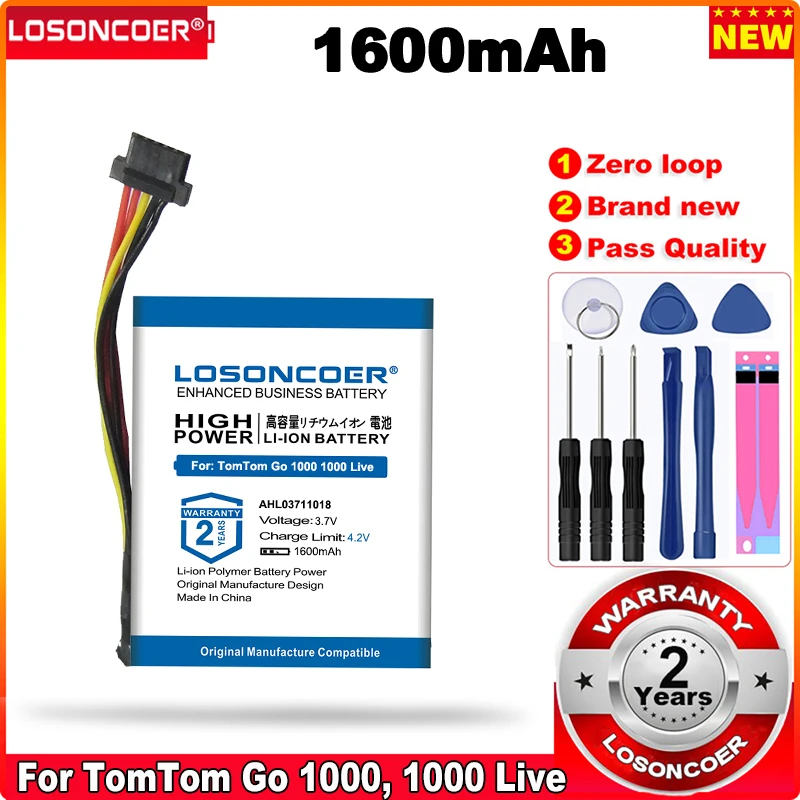 

1600mAh AHL03711018, VF1C Battery For TomTom Go 1000, 1000 Live, 1005, 2405M, 2405T, Live 2050, 2050 World GPS, Navigator