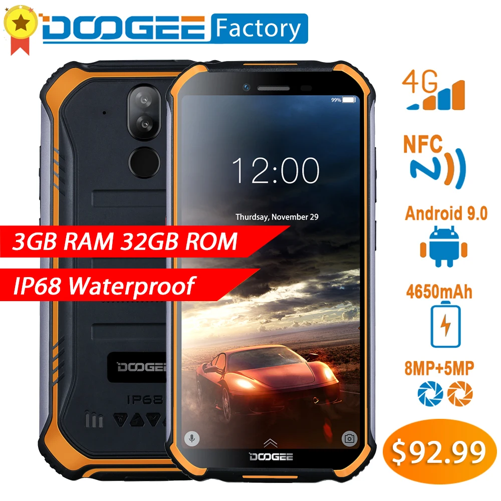 DOOGEE S40 Rugged Android 9.0 Mobile Phone 5.5 inch Display 4650mAh MT6739 Quad Core 3GB RAM 32GB ROM 8.0MP IP68/IP69K 4GNetwork
DOOGEE S40 Rugged Android 9.0 Mobile Phone 5.5 inch Display 4650mAh MT6739 Quad Core 3GB RAM 32GB ROM 8.0MP IP68/IP69K 4GNetwork