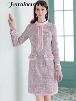 Women Pink Tweed Dress Winter Sweet Woolen Stripe Dresses Female Elegant Slim Tassel Office Vestidos 2020
Women Pink Tweed Dress Winter Sweet Woolen Stripe Dresses Female Elegant Slim Tassel Office Vestidos 2020