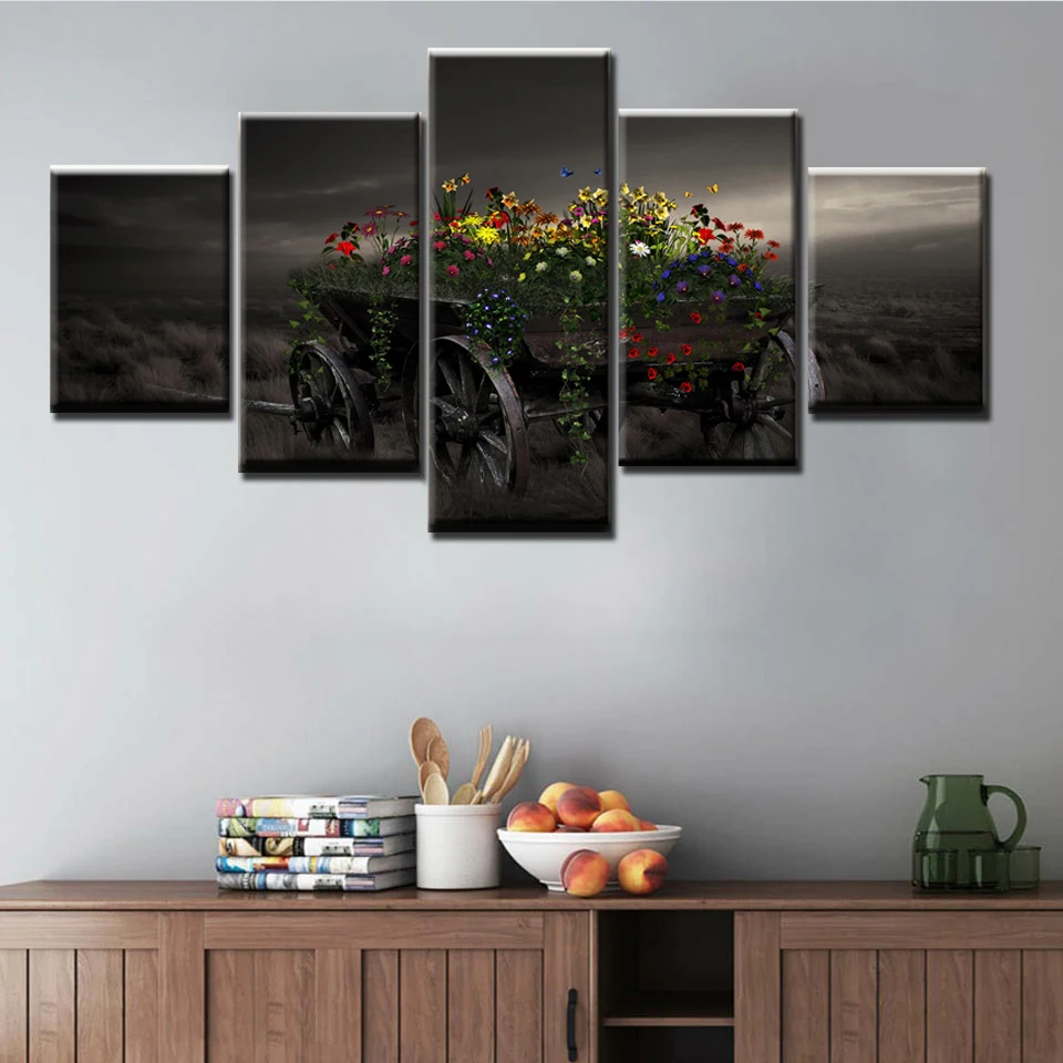 Фото 5 панелей искусство бабочка красочная каретка цветок кронштейн картина холст
